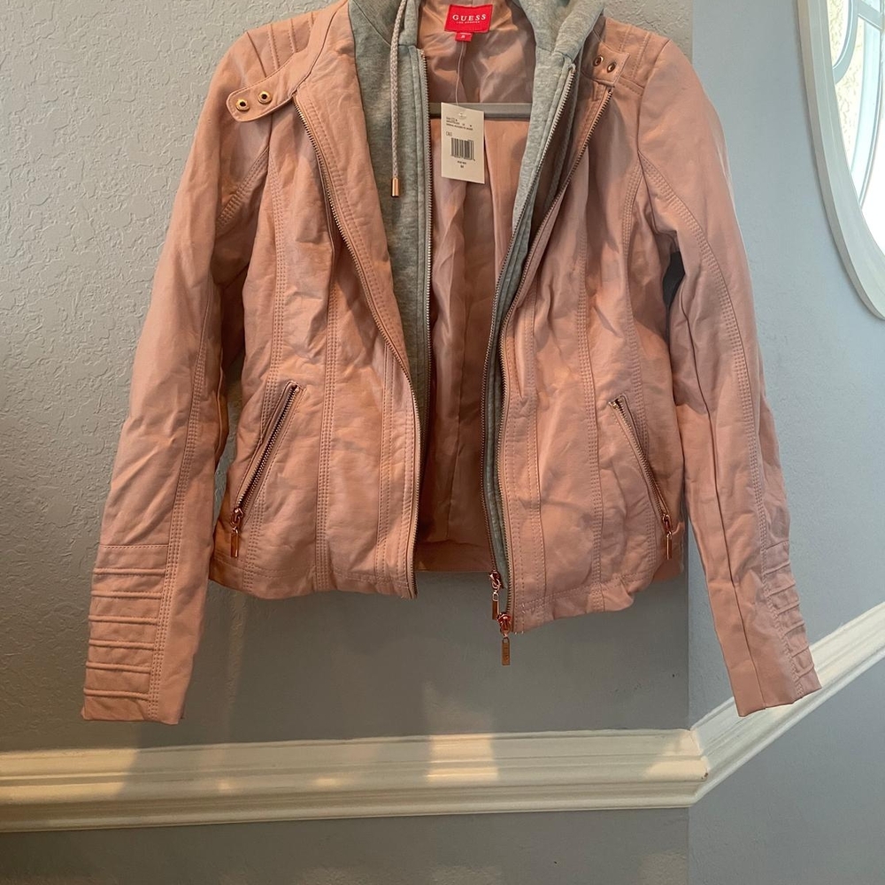 Guess Women's Pink Jacket with Gray Hoodie